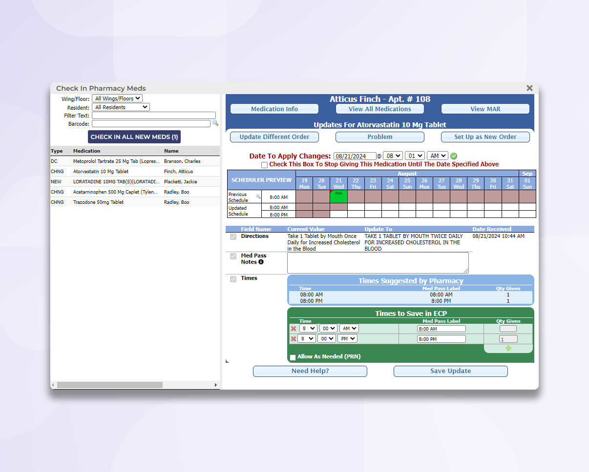 screenshot of ECP eMAR